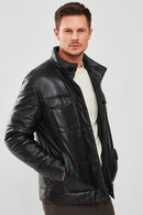 Lorenzo Men's Black Puffer Leather Jacket | Derimod Lorenzo Men's Black Puffer Leather Jacket | Derimod