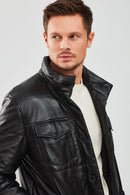 Lorenzo Men's Black Puffer Leather Jacket | Derimod Lorenzo Men's Black Puffer Leather Jacket | Derimod