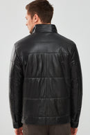 Lorenzo Men's Black Puffer Leather Jacket | Derimod Lorenzo Men's Black Puffer Leather Jacket | Derimod