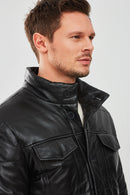 Lorenzo Men's Black Puffer Leather Jacket | Derimod Lorenzo Men's Black Puffer Leather Jacket | Derimod