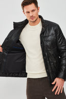 Lorenzo Men's Black Puffer Leather Jacket | Derimod Lorenzo Men's Black Puffer Leather Jacket | Derimod
