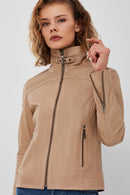 Fiesta Women's Beige Short Leather Jacket | Derimod Fiesta Women's Beige Short Leather Jacket | Derimod