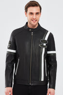Racer Men's Sports Slim-Fit Leather Jacket | Derimod Racer Men's Sports Slim-Fit Leather Jacket | Derimod
