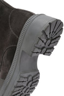 Women's Grey Zippered Suede Leather Combat Boots | Derimod Women's Grey Zippered Suede Leather Combat Boots | Derimod