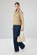 Cortina Women's Beige Short Teddy Coat | Derimod Cortina Women's Beige Short Teddy Coat | Derimod