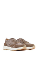 Woman Mink Laced Thick Sole Leather Sneakers | Derimod Woman Mink Laced Thick Sole Leather Sneakers | Derimod