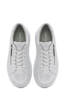 Women's White Thick-Soled Side Zipper Lace-Up Leather Sneakers | Derimod Women's White Thick-Soled Side Zipper Lace-Up Leather Sneakers | Derimod