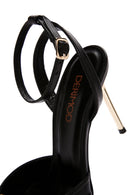 Women's Black Ankle Strap Thin Heeled Leather Sandals | Derimod Women's Black Ankle Strap Thin Heeled Leather Sandals | Derimod