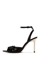 Women's Black Ankle Strap Thin Heeled Leather Sandals | Derimod Women's Black Ankle Strap Thin Heeled Leather Sandals | Derimod
