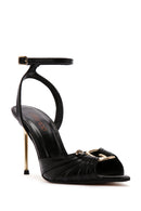Women's Black Ankle Strap Thin Heeled Leather Sandals | Derimod Women's Black Ankle Strap Thin Heeled Leather Sandals | Derimod