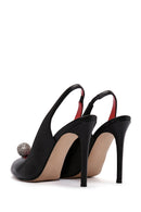 Women's Black High Thin Heels Leather Sandals with Accessory Detail | Derimod Women's Black High Thin Heels Leather Sandals with Accessory Detail | Derimod