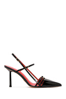 Women's Black Ankle Strap Open Back Heeled Patent Leather Shoes | Derimod Women's Black Ankle Strap Open Back Heeled Patent Leather Shoes | Derimod