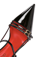Women's Black Ankle Strap Open Back Heeled Patent Leather Shoes | Derimod Women's Black Ankle Strap Open Back Heeled Patent Leather Shoes | Derimod