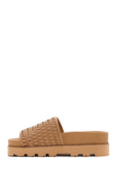 Women's Brown Knit Leather Slippers | Derimod Women's Brown Knit Leather Slippers | Derimod