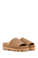 Women's Brown Knit Leather Slippers | Derimod Women's Brown Knit Leather Slippers | Derimod