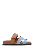 Women's Tan Striped Leather Slippers | Derimod Women's Tan Striped Leather Slippers | Derimod