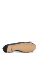 Women's Blue Monogrammed Leather Ballerina Shoes | Derimod Women's Blue Monogrammed Leather Ballerina Shoes | Derimod