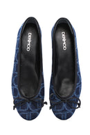Women's Blue Monogrammed Leather Ballerina Shoes | Derimod Women's Blue Monogrammed Leather Ballerina Shoes | Derimod