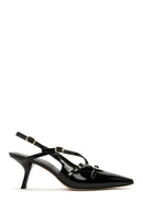 Women's Black Open Back Thin Heeled Patent Leather Stiletto | Derimod Women's Black Open Back Thin Heeled Patent Leather Stiletto | Derimod