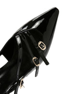 Women's Black Open Back Thin Heeled Patent Leather Stiletto | Derimod Women's Black Open Back Thin Heeled Patent Leather Stiletto | Derimod