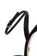 Women's Black Ankle Strap Stone Thin Heeled Leather Stiletto | Derimod Women's Black Ankle Strap Stone Thin Heeled Leather Stiletto | Derimod
