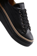 Kadın Siyah Bağcıklı Kalın Tabanlı Deri Sneaker | Derimod Kadın Siyah Bağcıklı Kalın Tabanlı Deri Sneaker | Derimod