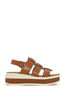 Women's Tan Thick Soled Leather Sandals | Derimod Women's Tan Thick Soled Leather Sandals | Derimod