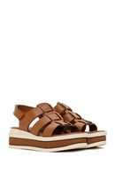 Women's Tan Thick Soled Leather Sandals | Derimod Women's Tan Thick Soled Leather Sandals | Derimod