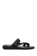 Women's Black Flip Flops Leather Slippers | Derimod Women's Black Flip Flops Leather Slippers | Derimod