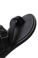 Women's Black Flip Flops Leather Slippers | Derimod Women's Black Flip Flops Leather Slippers | Derimod