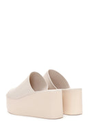 Women's Beige Wedge Heeled Leather Slippers | Derimod Women's Beige Wedge Heeled Leather Slippers | Derimod