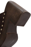 Women's Brown Thick Heeled Suede Leather Slippers | Derimod Women's Brown Thick Heeled Suede Leather Slippers | Derimod