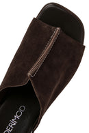 Women's Brown Thick Heeled Suede Leather Slippers | Derimod Women's Brown Thick Heeled Suede Leather Slippers | Derimod