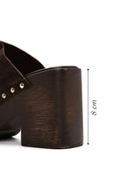 Women's Brown Thick Heeled Suede Leather Slippers | Derimod Women's Brown Thick Heeled Suede Leather Slippers | Derimod