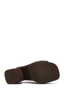 Women's Brown Thick Heeled Suede Leather Slippers | Derimod Women's Brown Thick Heeled Suede Leather Slippers | Derimod