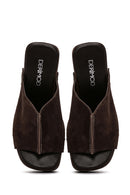 Women's Brown Thick Heeled Suede Leather Slippers | Derimod Women's Brown Thick Heeled Suede Leather Slippers | Derimod