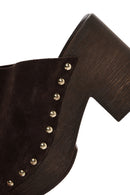 Women's Brown Thick Heeled Suede Leather Slippers | Derimod Women's Brown Thick Heeled Suede Leather Slippers | Derimod