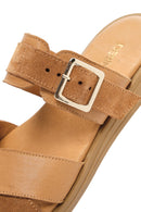 Women's Tan Buckle Leather Slippers | Derimod Women's Tan Buckle Leather Slippers | Derimod
