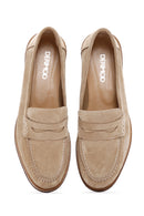 Kadın Bej Süet Deri Maskülen Loafer | Derimod Kadın Bej Süet Deri Maskülen Loafer | Derimod