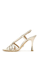 Women's Gold Ankle Buckle Thin Heel Leather Metallic Sandals | Derimod Women's Gold Ankle Buckle Thin Heel Leather Metallic Sandals | Derimod