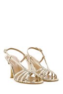 Women's Gold Ankle Buckle Thin Heel Leather Metallic Sandals | Derimod Women's Gold Ankle Buckle Thin Heel Leather Metallic Sandals | Derimod