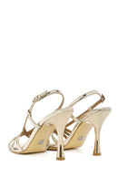 Women's Gold Ankle Buckle Thin Heel Leather Metallic Sandals | Derimod Women's Gold Ankle Buckle Thin Heel Leather Metallic Sandals | Derimod