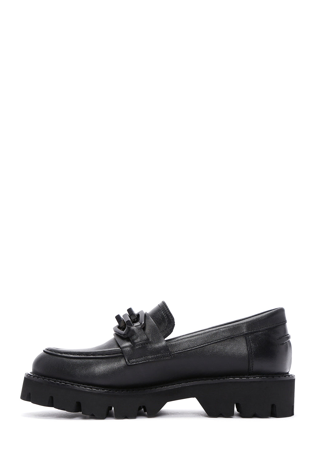 Kadın Siyah Deri Maskülen Loafer