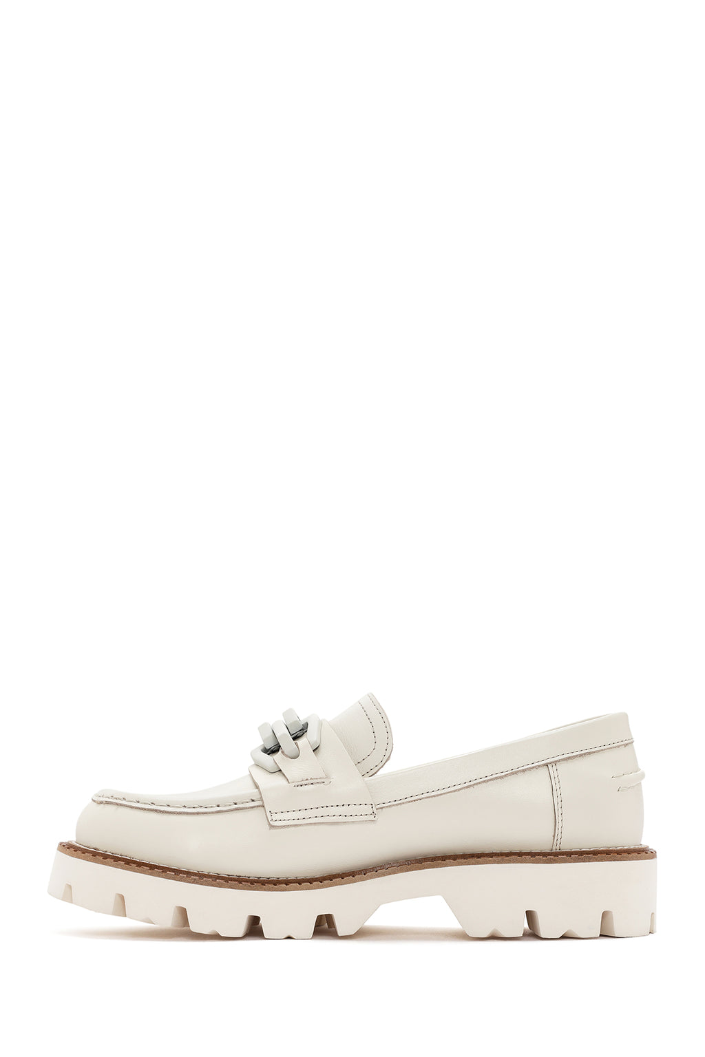 Kadın Krem Deri Maskülen Loafer