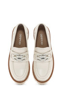 Kadın Krem Deri Maskülen Loafer | Derimod Kadın Krem Deri Maskülen Loafer | Derimod