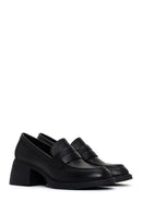 Women's Black Thick Heeled Leather Masculine Loafer | Derimod Women's Black Thick Heeled Leather Masculine Loafer | Derimod