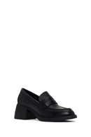 Women's Black Thick Heeled Leather Masculine Loafer | Derimod Women's Black Thick Heeled Leather Masculine Loafer | Derimod