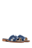 Women's Blue Patterned Leather Slippers | Derimod Women's Blue Patterned Leather Slippers | Derimod