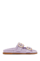 Women's Purple Buckle Suede Leather Slippers | Derimod Women's Purple Buckle Suede Leather Slippers | Derimod