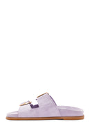 Women's Purple Buckle Suede Leather Slippers | Derimod Women's Purple Buckle Suede Leather Slippers | Derimod